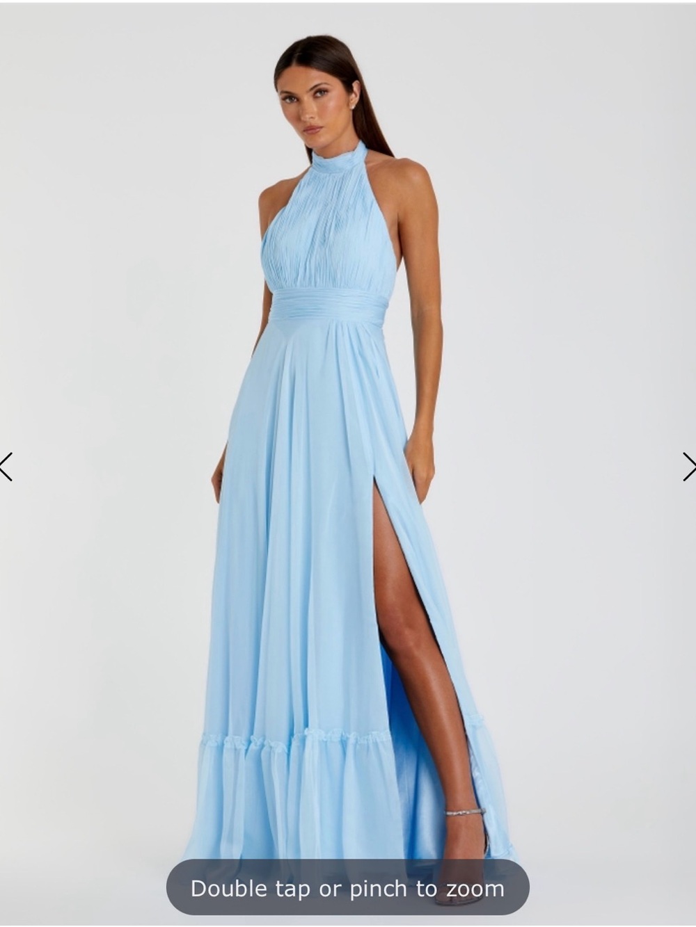 Mac Duggal Sky Blue Halter Maxi Gown with Side Slit